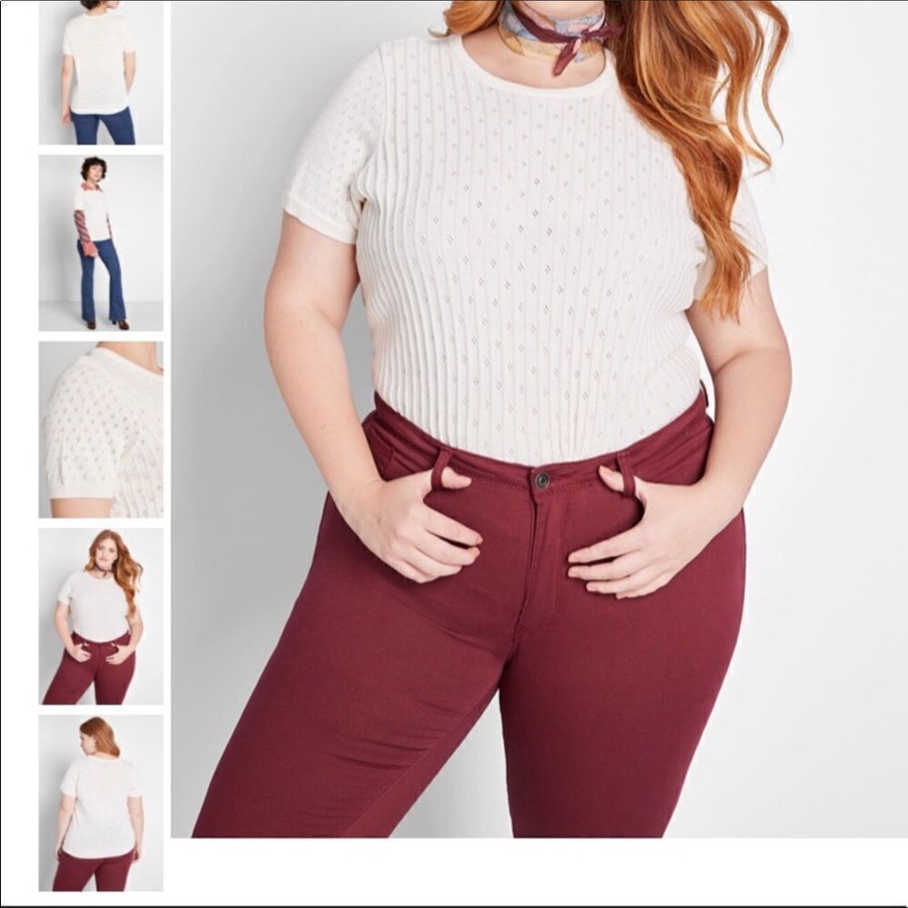 ModCloth White Cable Knit Sweater My Treat Neutral Pullover Knit Sweater Size 1X